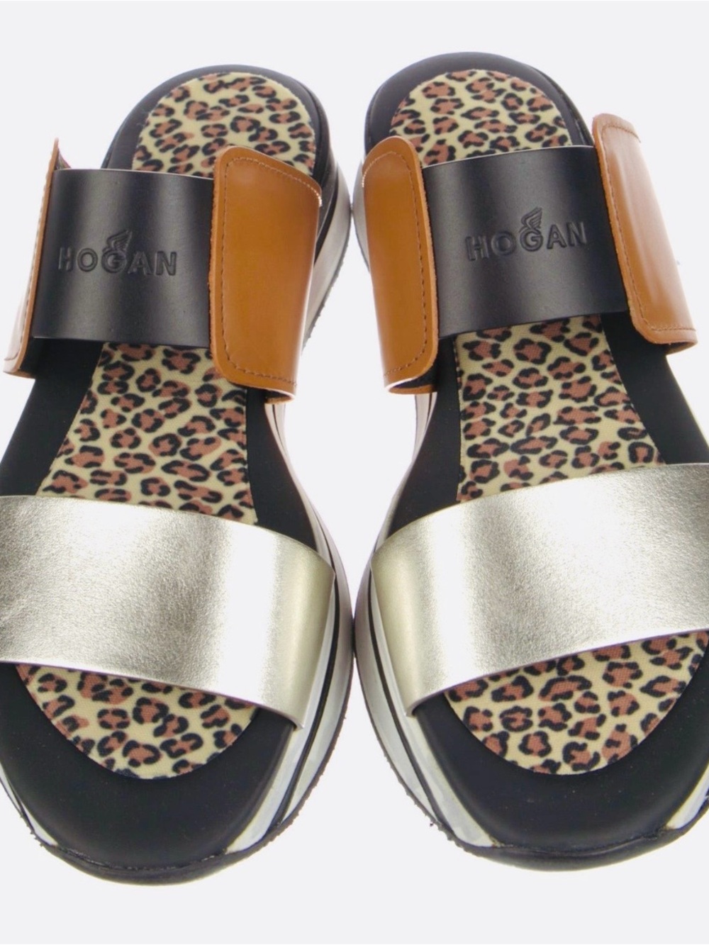 HOGAN H257 Leather Platform Sandals Metallic Leopard EU 35.5 US 5.5